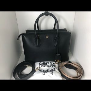 Black Leather Medium MCM Milla Top Handle Satchel